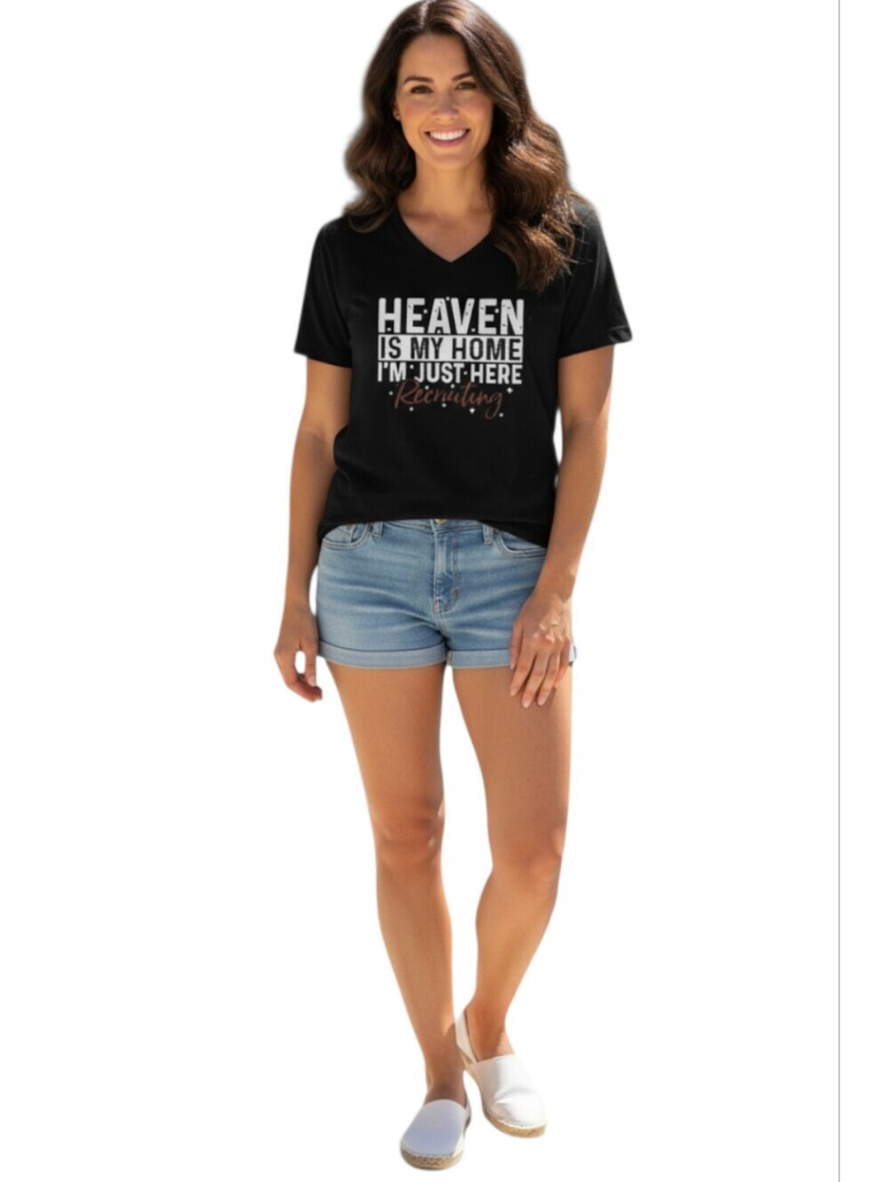 Access - Black Tee Shirt W/ Christian Print, Short Sleeve, V-Neck, Size Small